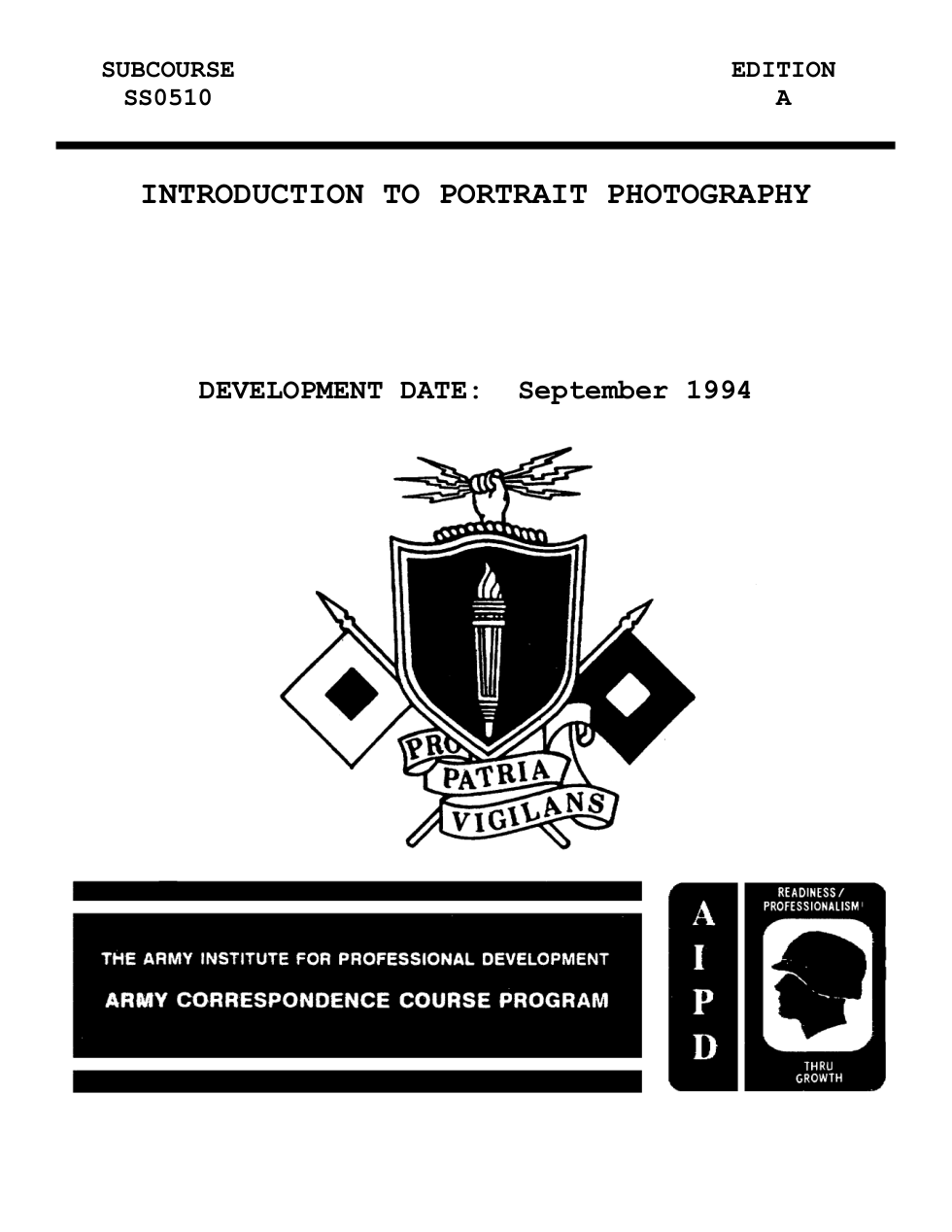 ARMY Photography-Intro to Portrait Photog. 1994 63p. cover