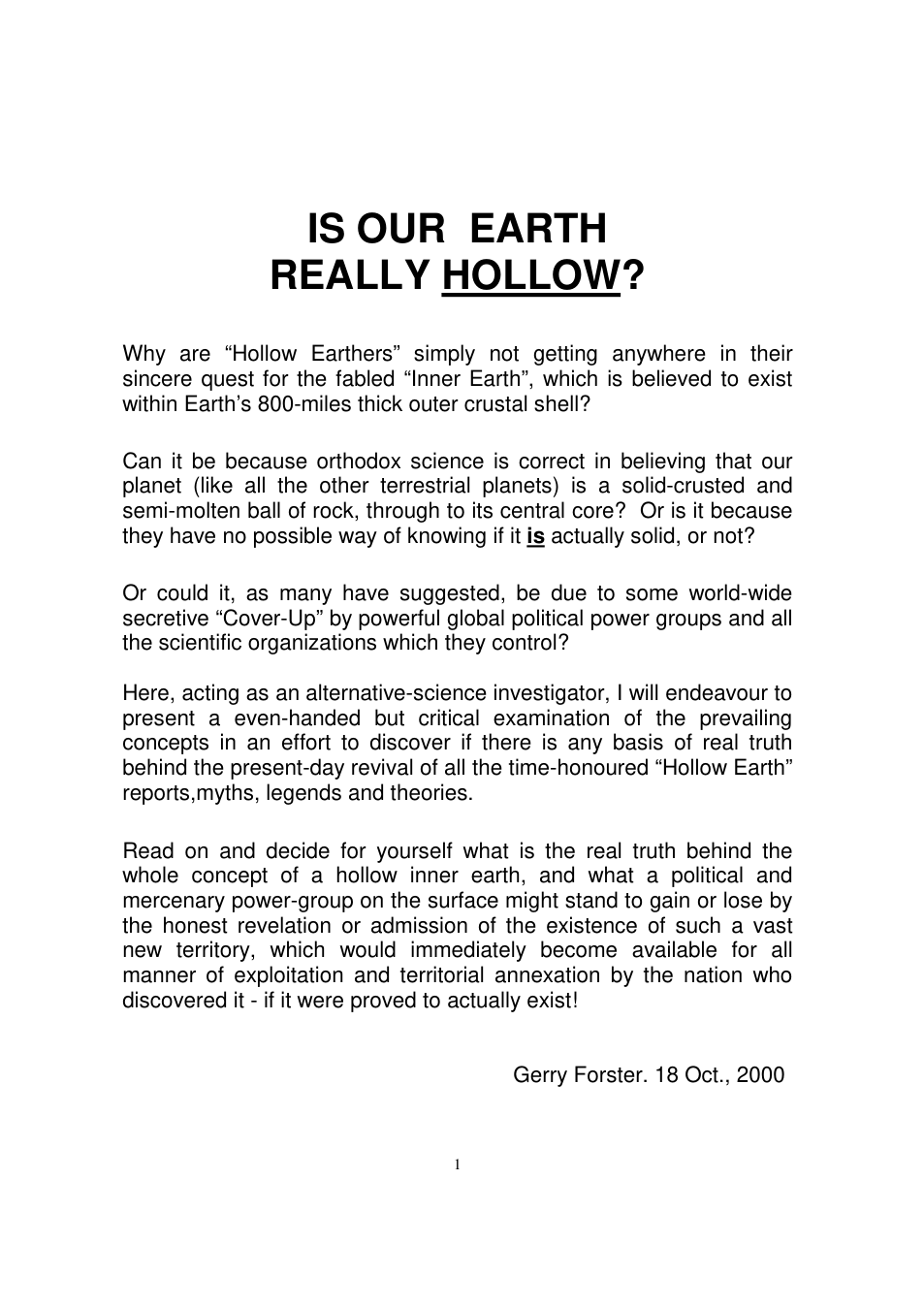 Is Our Earth Hollow A Hypothetical Dissertation cover