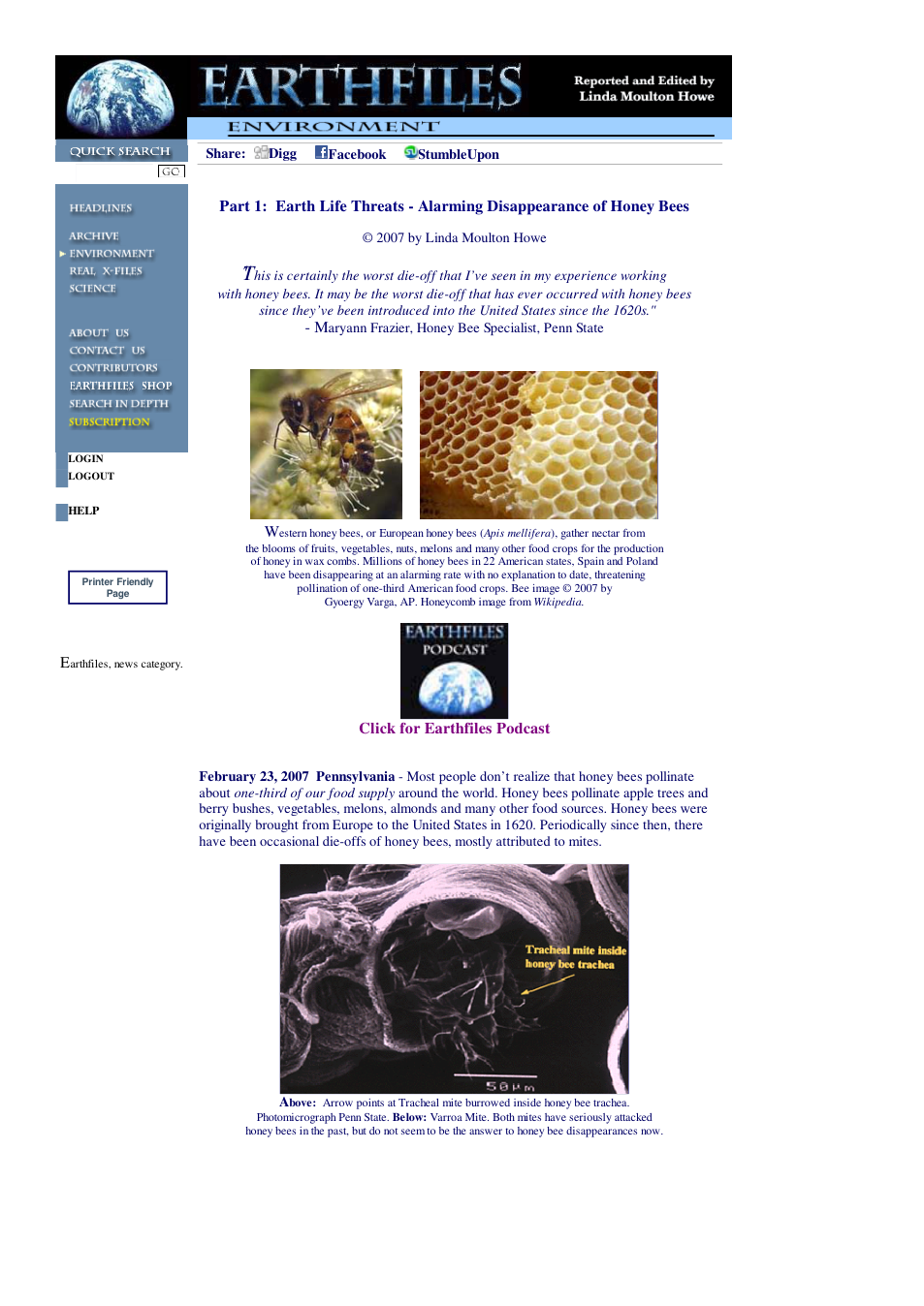 02 23 2007 Part 1 Earth Life Threats - Alarming Disappearance of Honey Bees cover