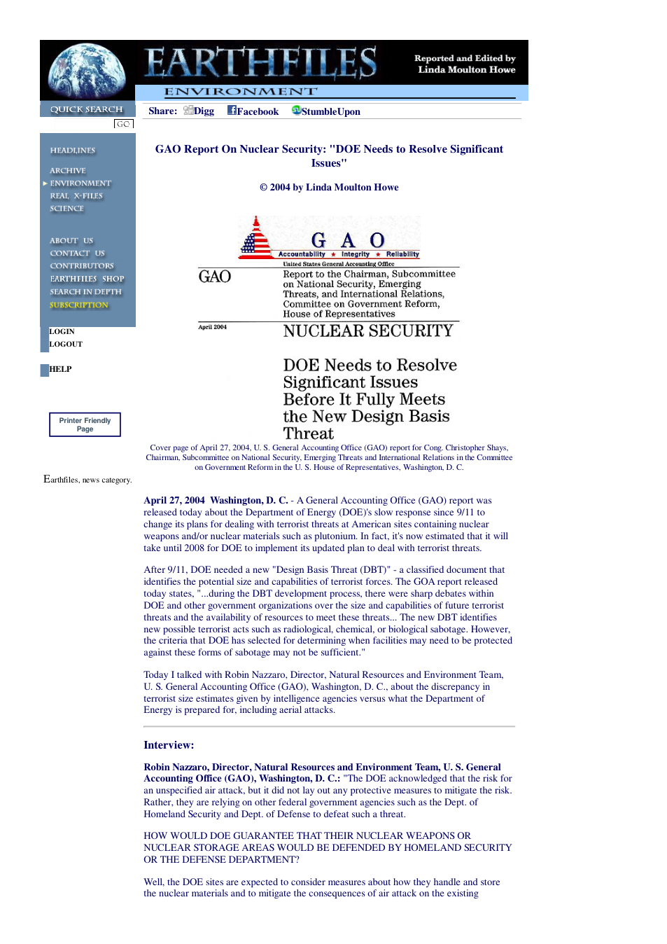 04 27 2004 GAO Report On Nuclear Security DOE Needs to Resolve Significant Issues cover