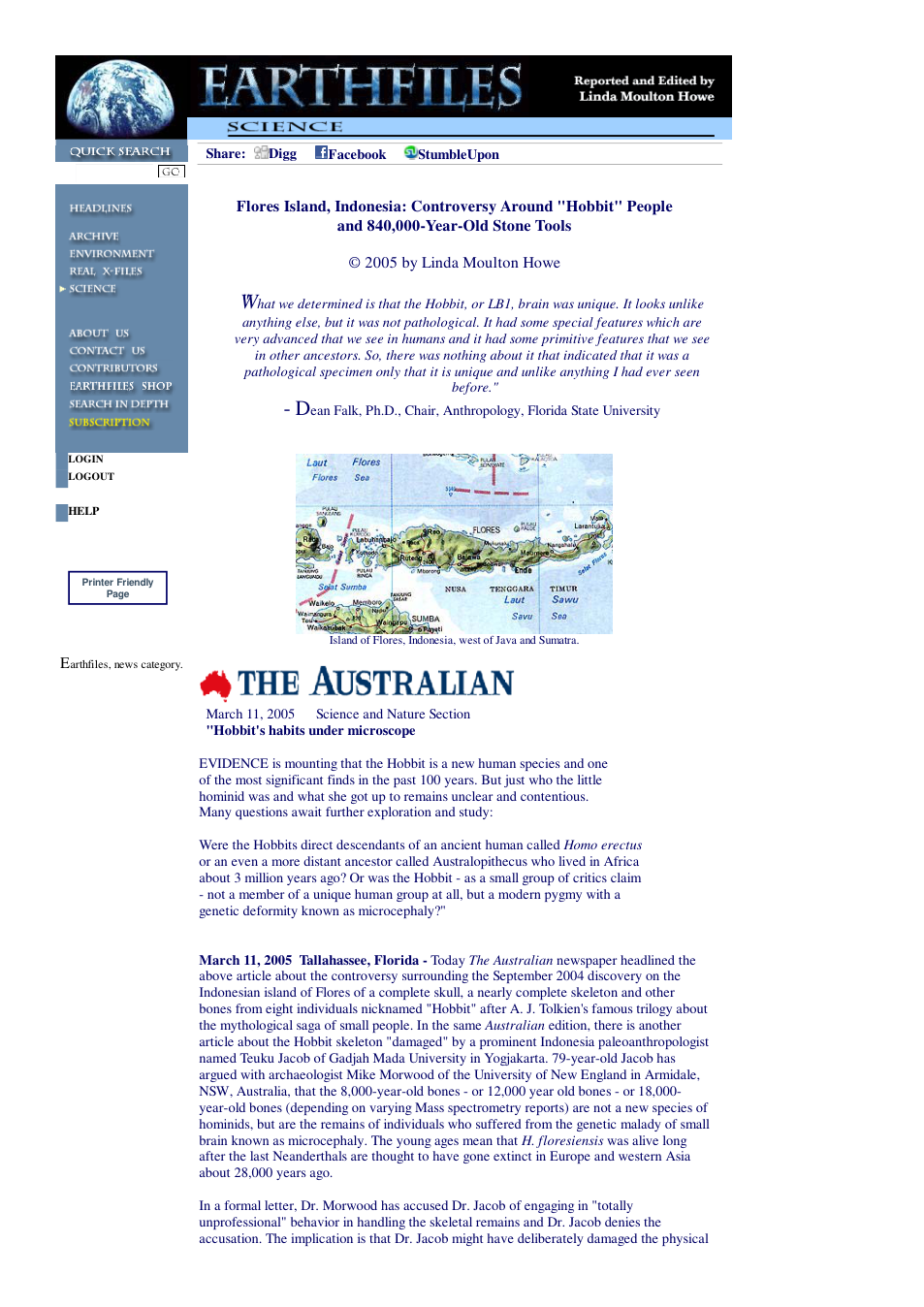 03 11 2005 Flores Island, Indonesia Controversy Around Hobbit People and 840,000-Year-Old Stone Tools cover