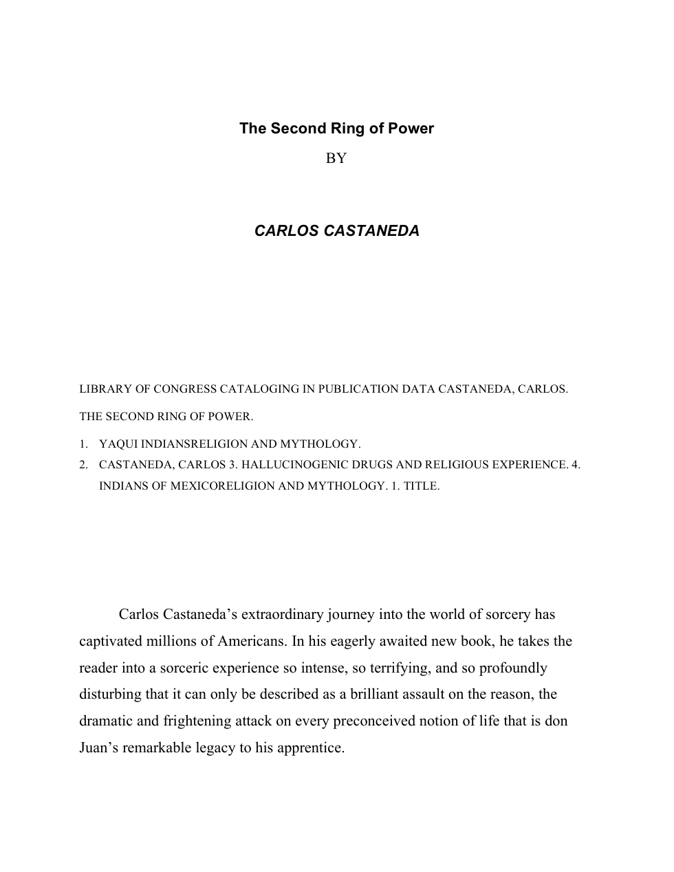 Carlos Castaneda - The Second Ring Of Power cover