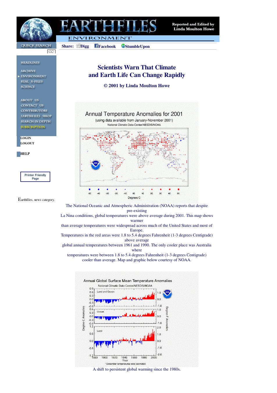 12 22 2001 Scientists Warn That Climate and Earth Life Can Change Rapidly cover