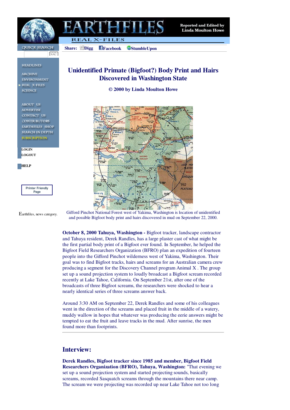 10 08 2000 Unidentified Primate (Bigfoot) Body Print and Hairs Discovered in Washington State cover