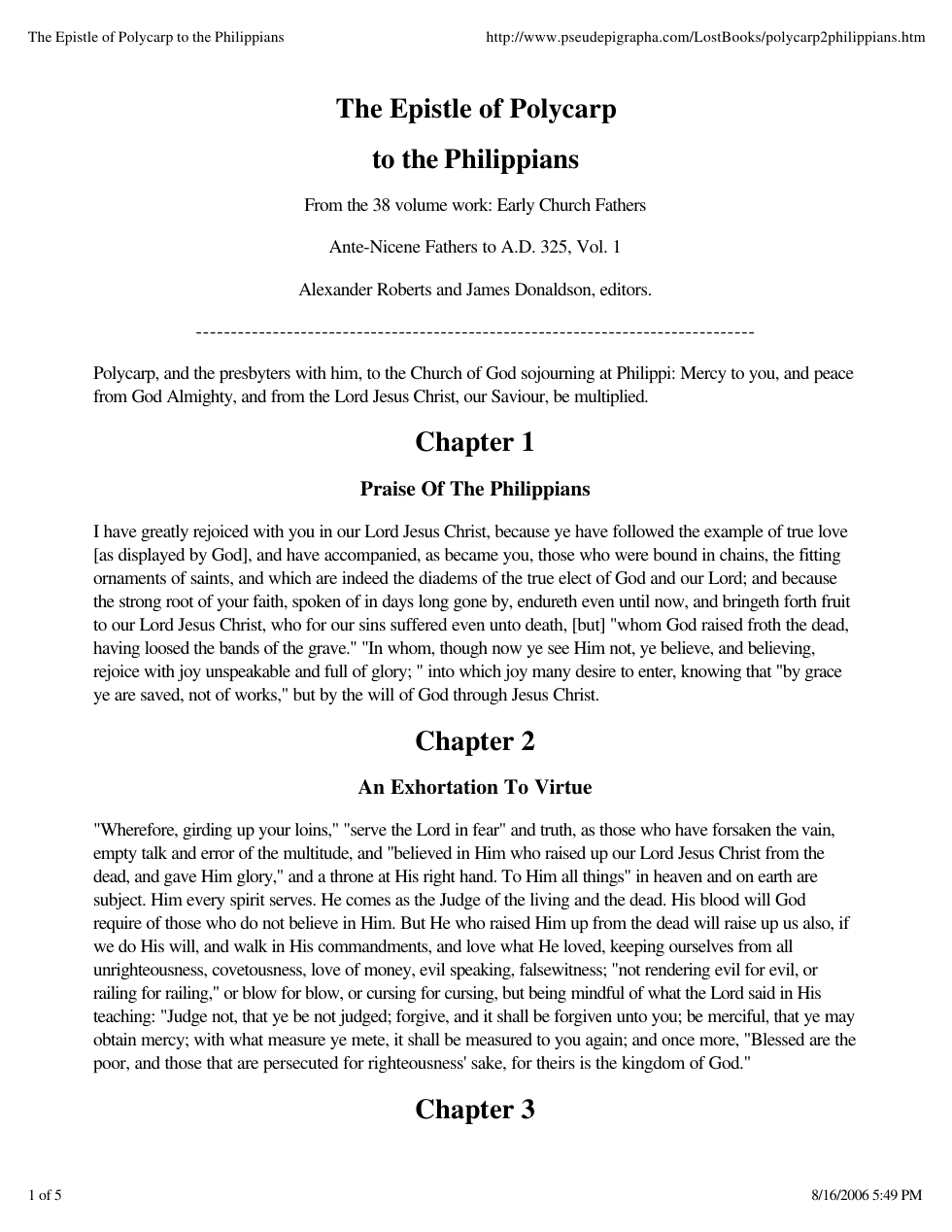 Epistle of Polycarp to the Philippians cover