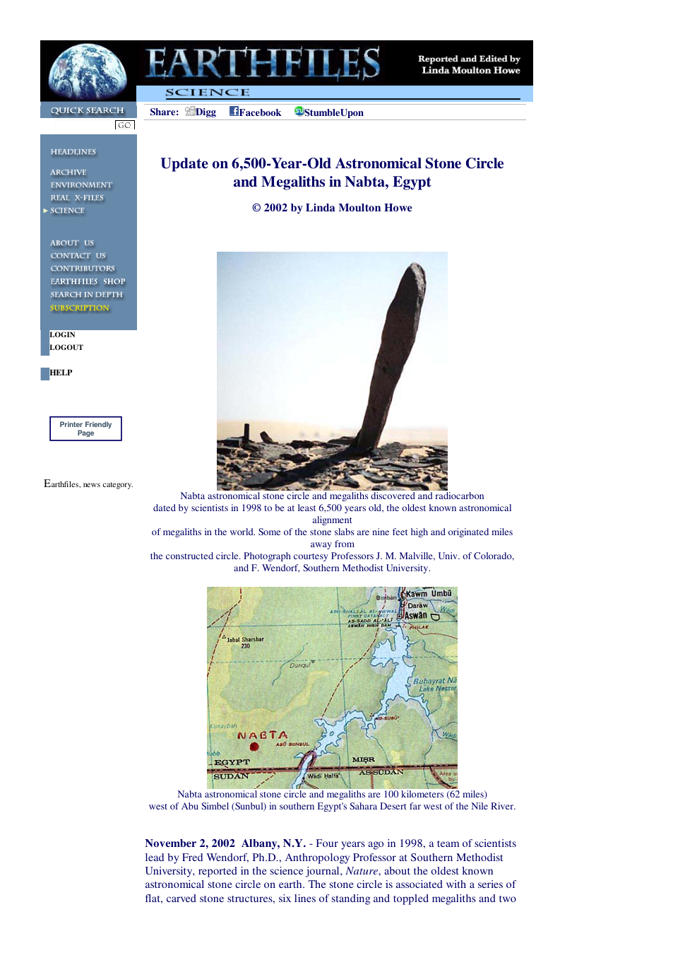 11 02 2002 Update on 6,500-Year-Old Astronomical Stone Circle and Megaliths in Nabta, Egypt cover