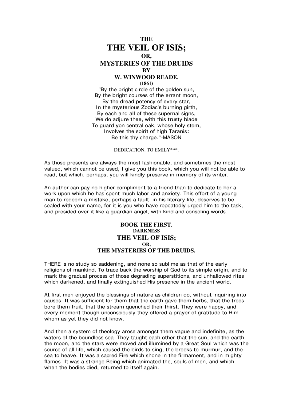 The Veil of Isis - W Winwood Reade cover