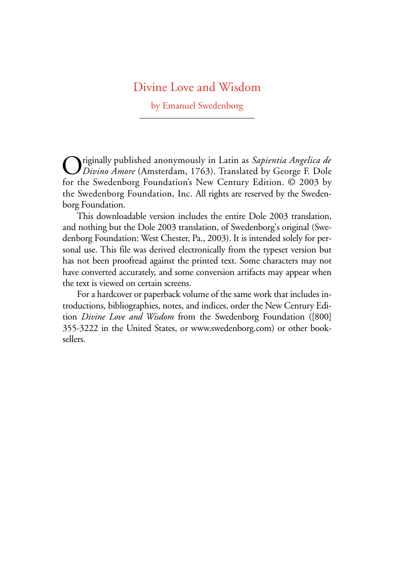 Swedenborg, Emanuel - Divine Love And Wisdom cover
