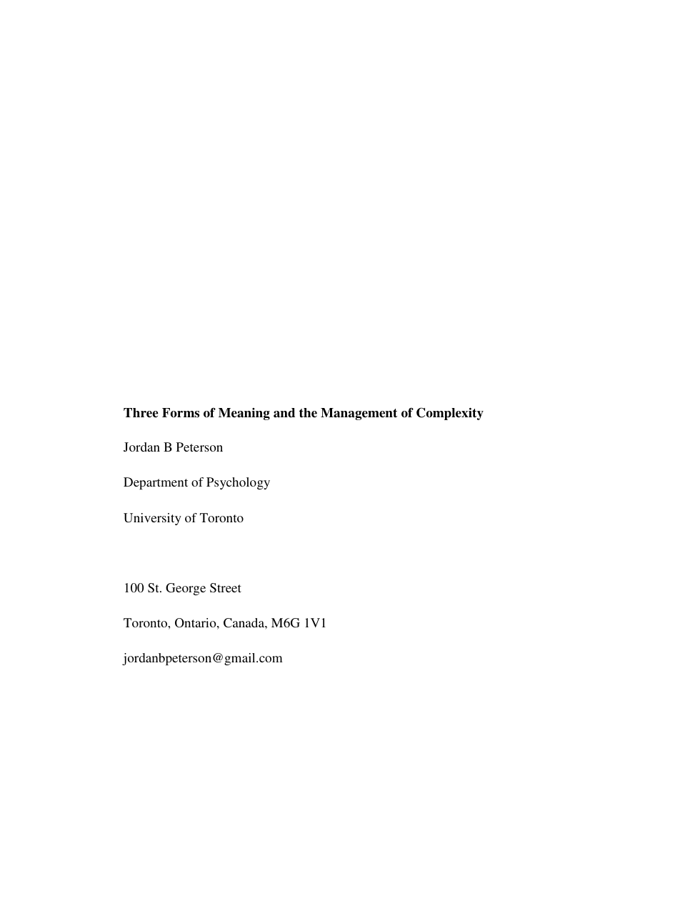 Jordan Peterson - Three Forms of Meaning and the Management of Complexity - entry in the Pyschology of Meaning v2 cover