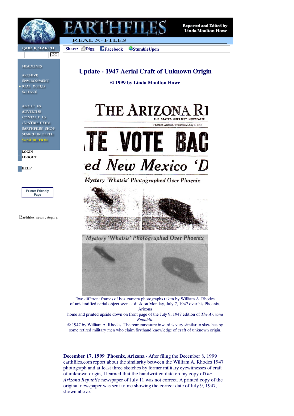 12 24 1999 Update - 1947 Aerial Craft of Unknown Origin cover