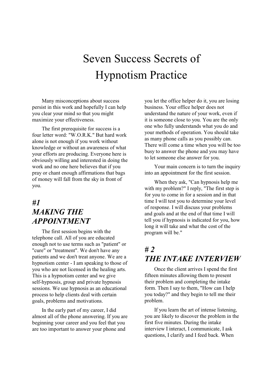 Seven Success Secrets Of Hypnotism Practice cover