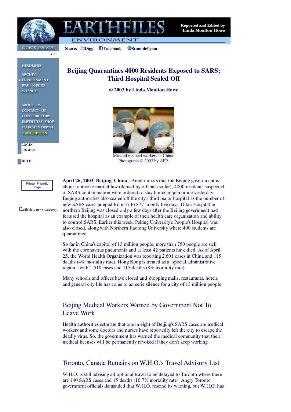 04 26 2003 Beijing Quarantines 4000 Residents Exposed to SARS; Third Hospital Sealed Off cover