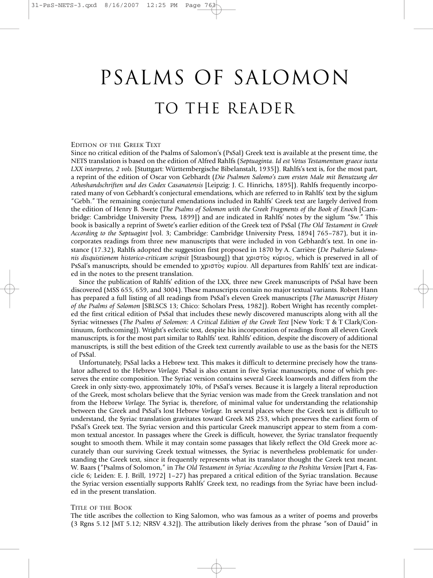 31 Psalms of Salomon, tr. Kenneth Atkinson cover