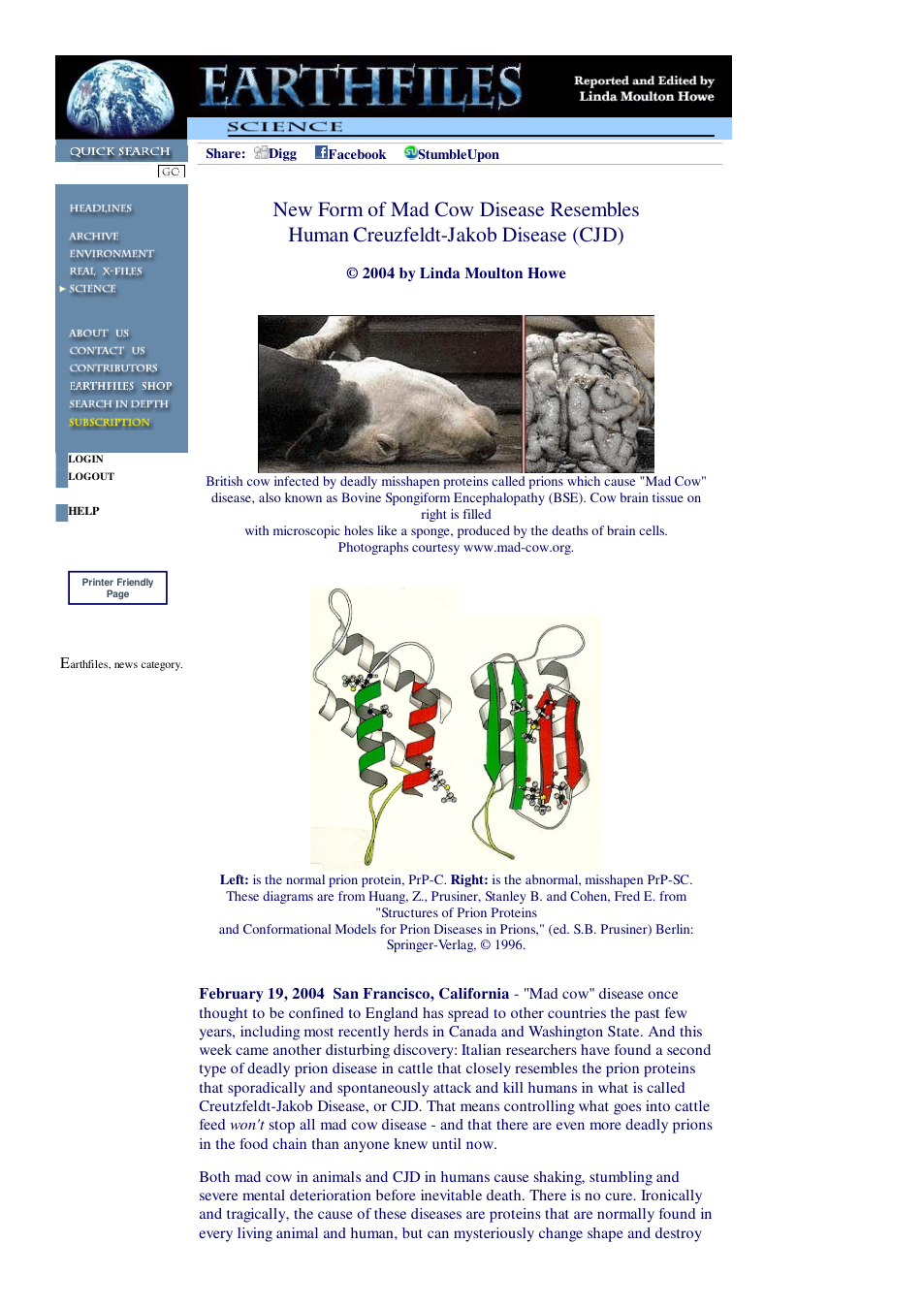 02 20 2004 New Form of Mad Cow Disease Resembles Human Creuzfeldt-Jakob Disease (CJD) cover