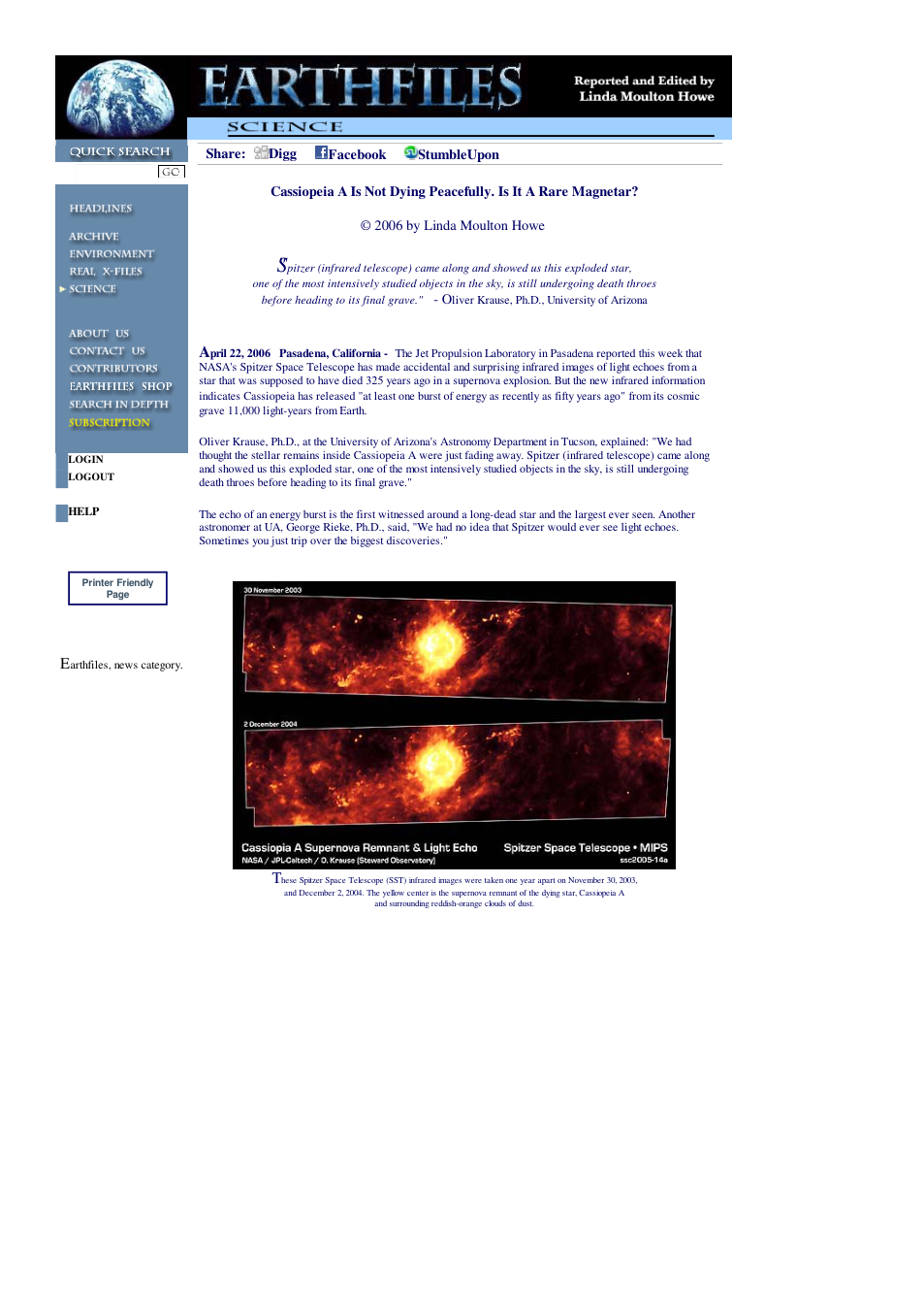 04 22 2006 Cassiopeia A Is Not Dying Peacefully. Is It A Rare Magnetar cover