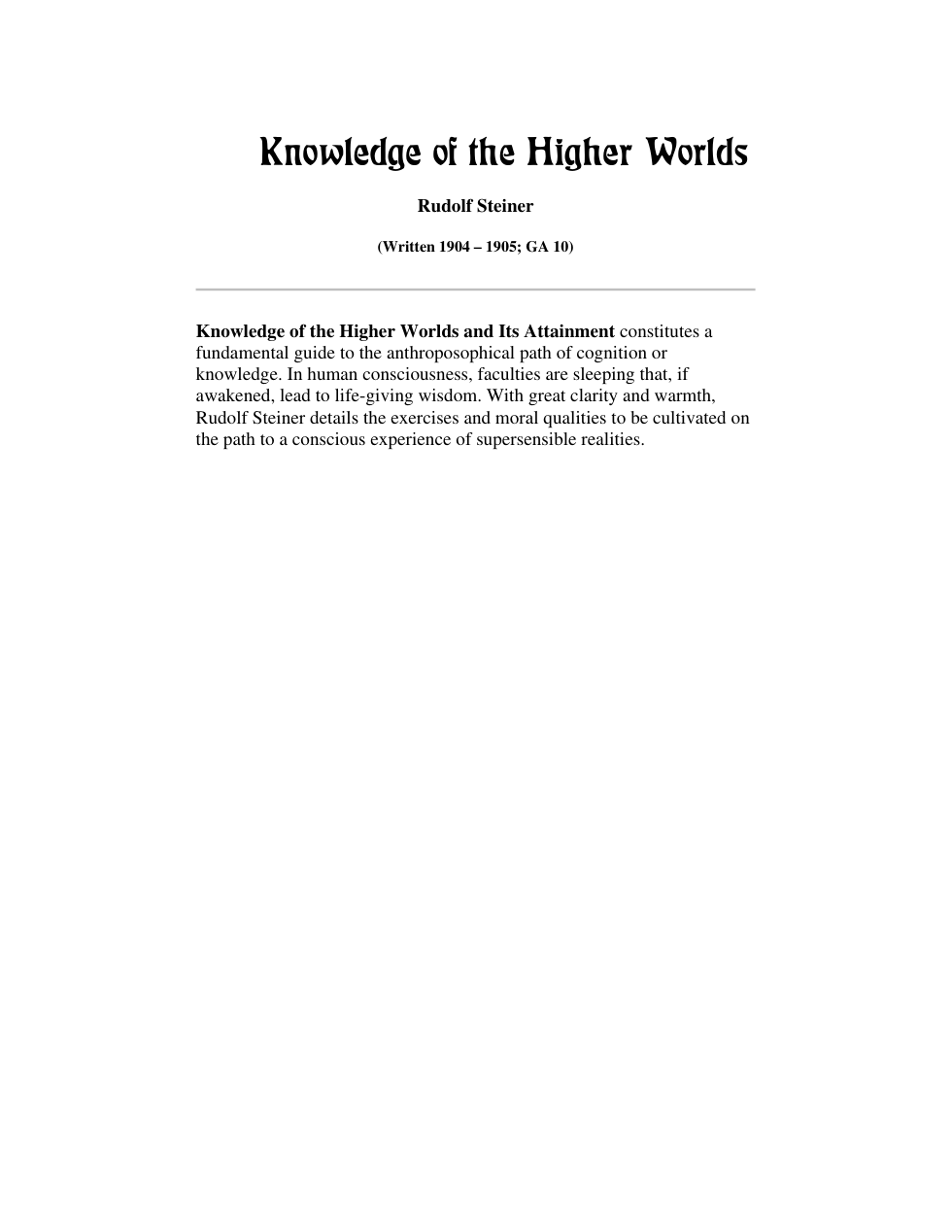 Knowledge of the Higher Worlds cover