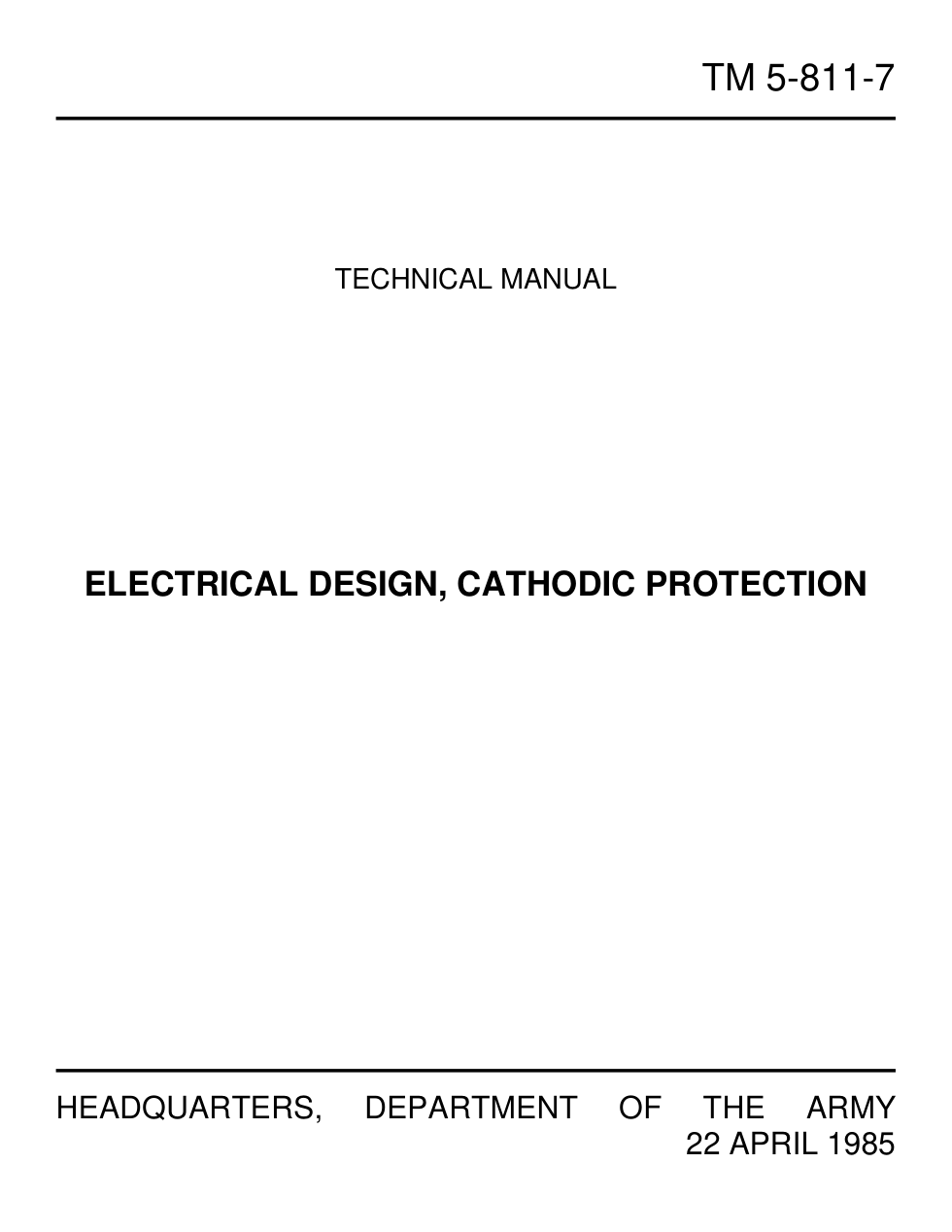 ARMY Electrical-Cathodic Protection 1985 60p. cover