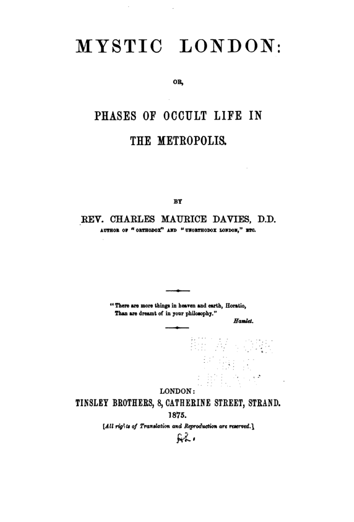Mystic London Occult Life In The Metropolis - C Davies cover