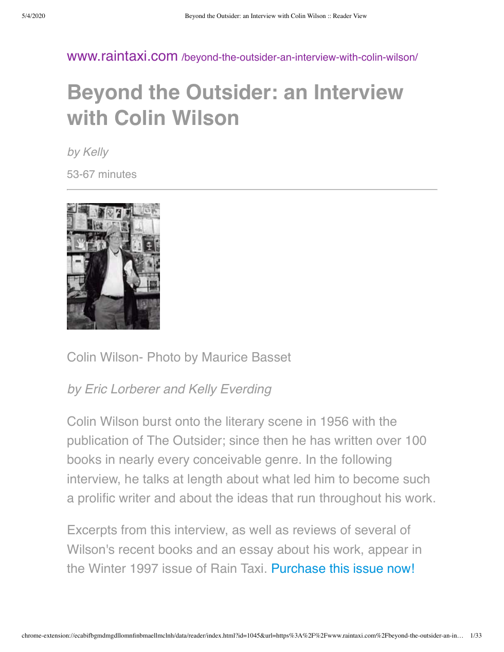 Colin Wilson - Interview - Beyond The Outsider cover