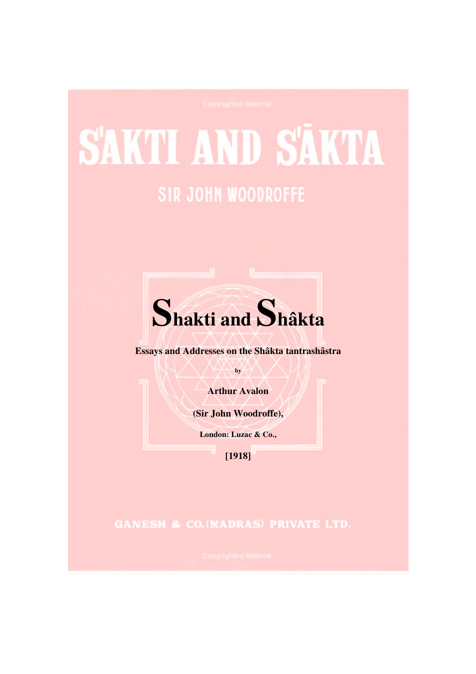 Shakti & Shakta - Sir J Woodroffe cover