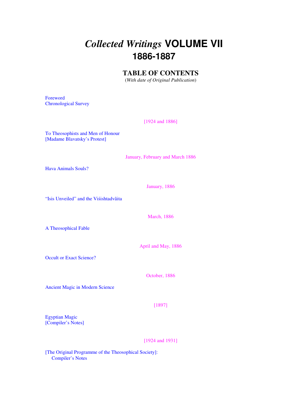 H P Blavatsky - Collected Writings Volume VII (1886-1887) cover