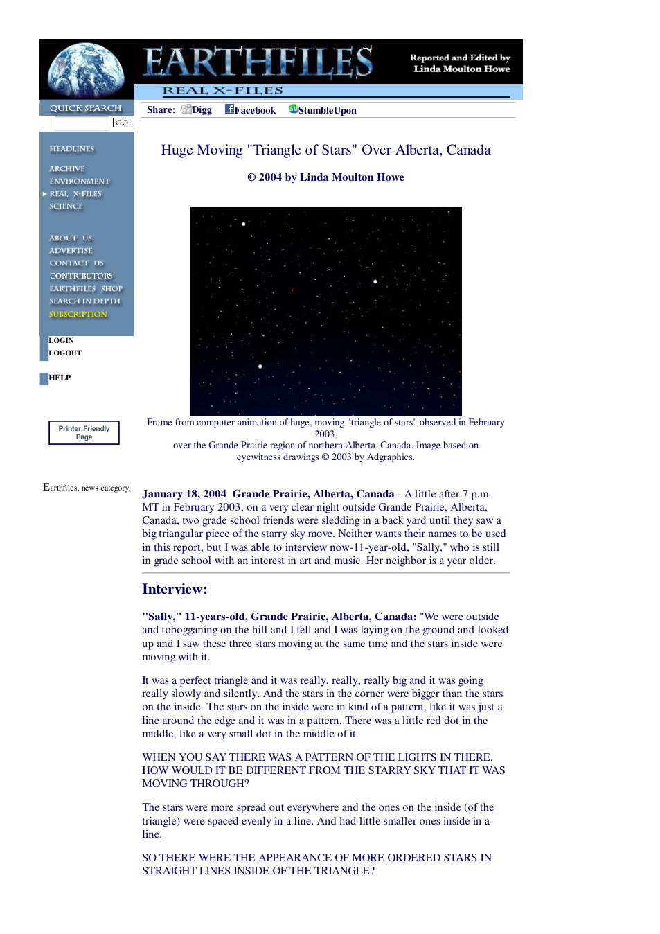 01 18 2004 Huge Moving Triangle of Stars Over Alberta, Canada cover