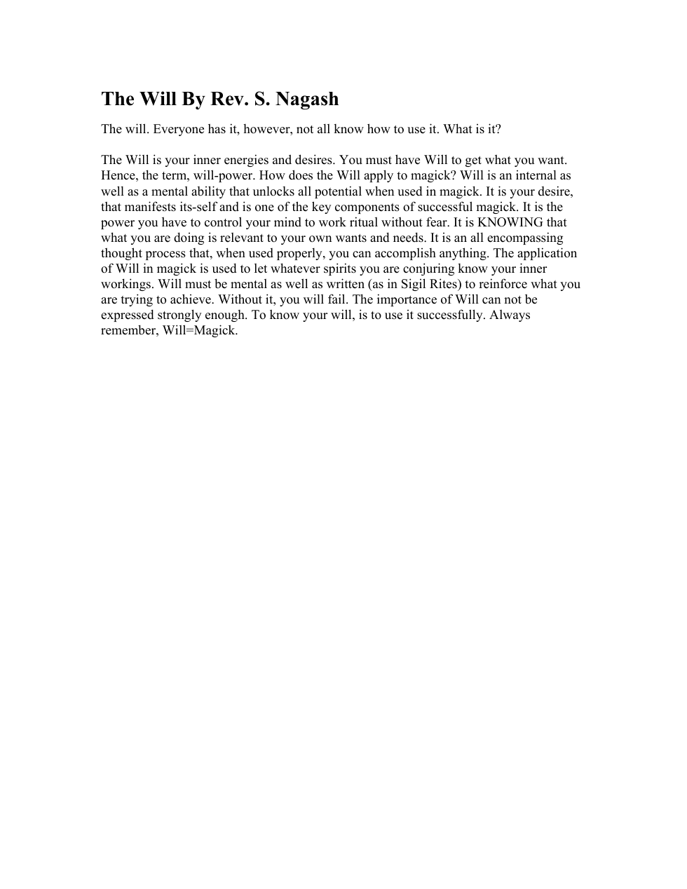 The Will By Rev. S. Nagash cover
