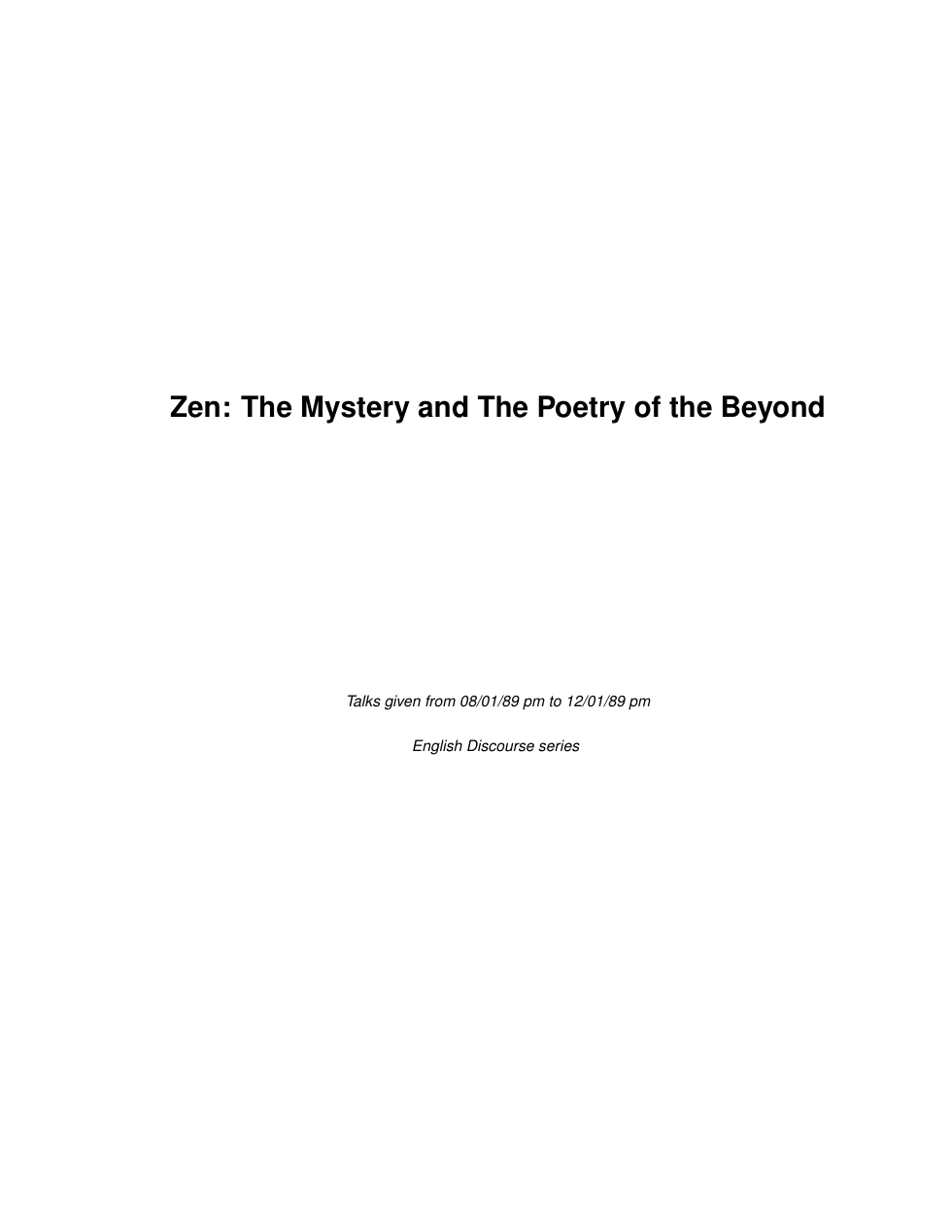 Zen. The Mystery and The Poetry of the Beyond cover