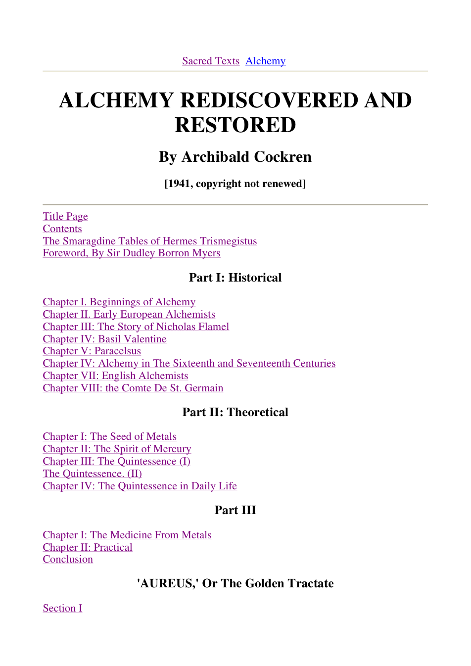 Alchemy Rediscovered And Restored (1941) cover