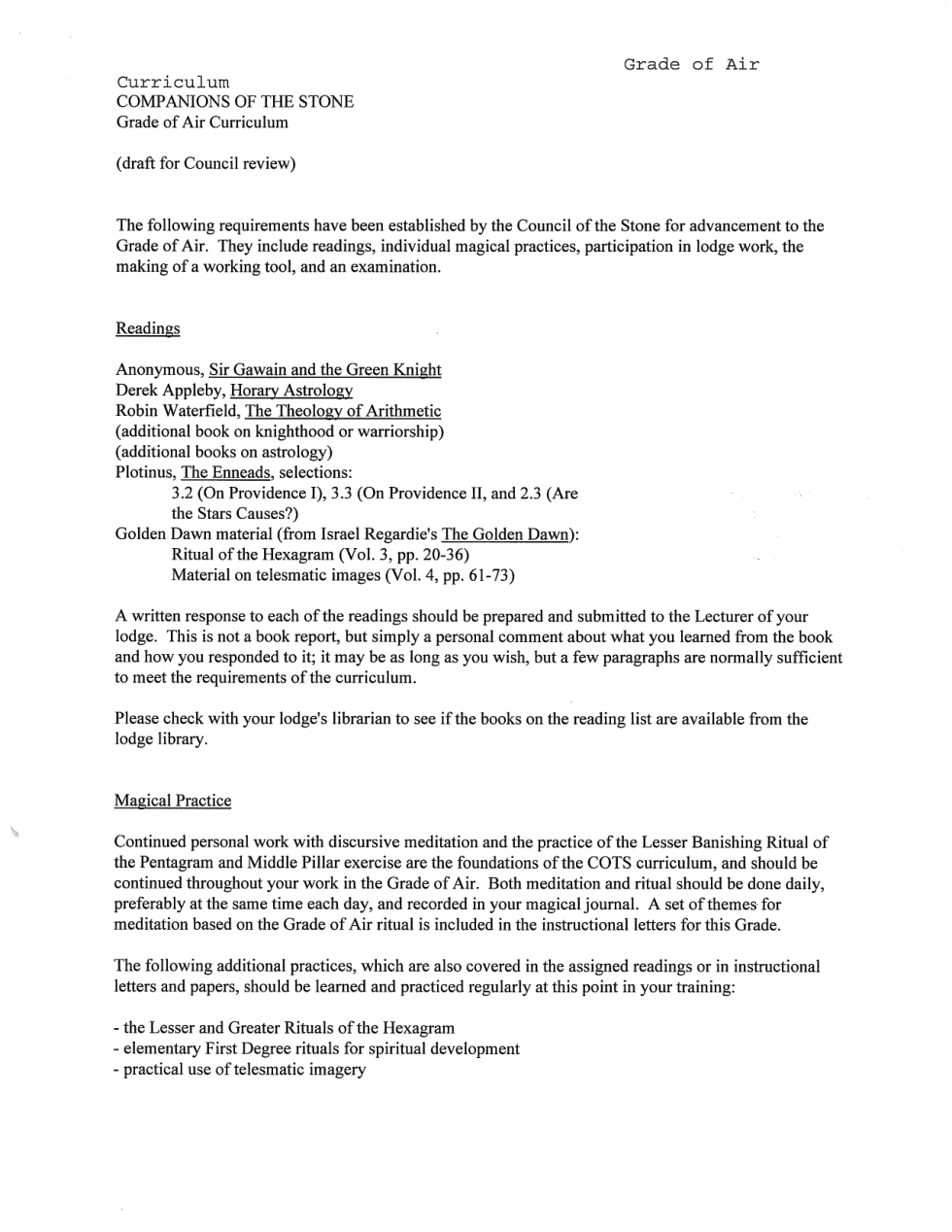 Grade of Air Draft Curriculum cover