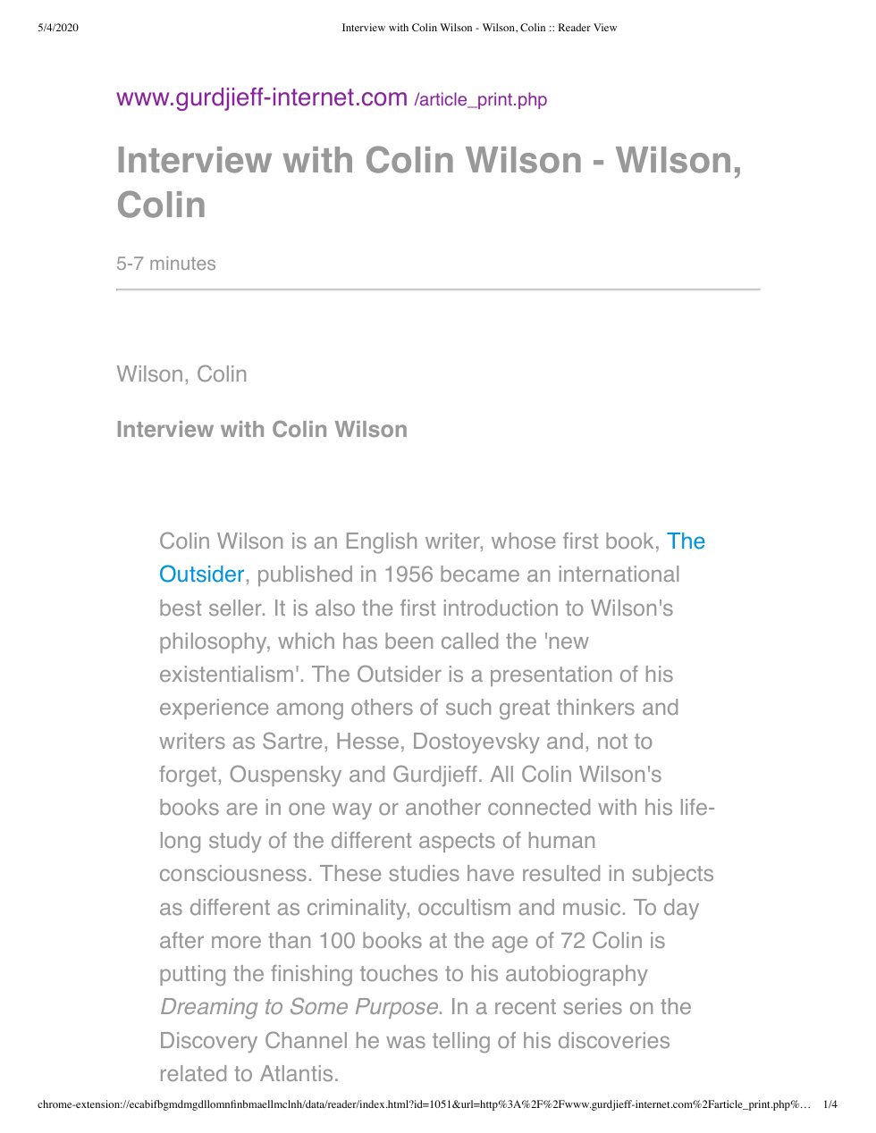 Colin Wilson - Interview By Reijo Elsner cover