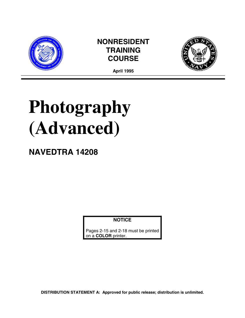 EBook - PDF - US Navy Training Course - Photography (Advanced) cover