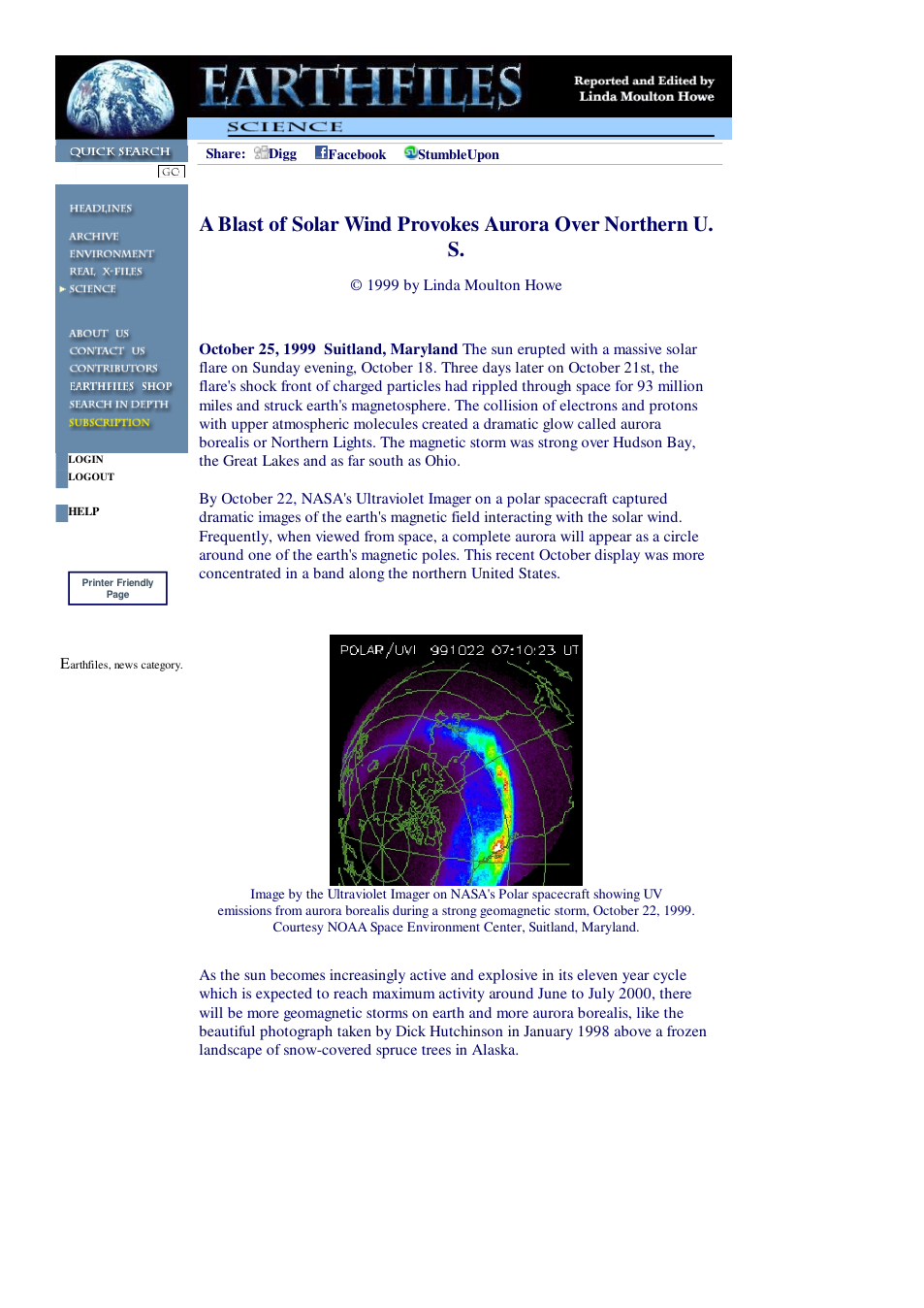 10 25 1999 A Blast of Solar Wind Provokes Aurora Over Northern U. S. cover
