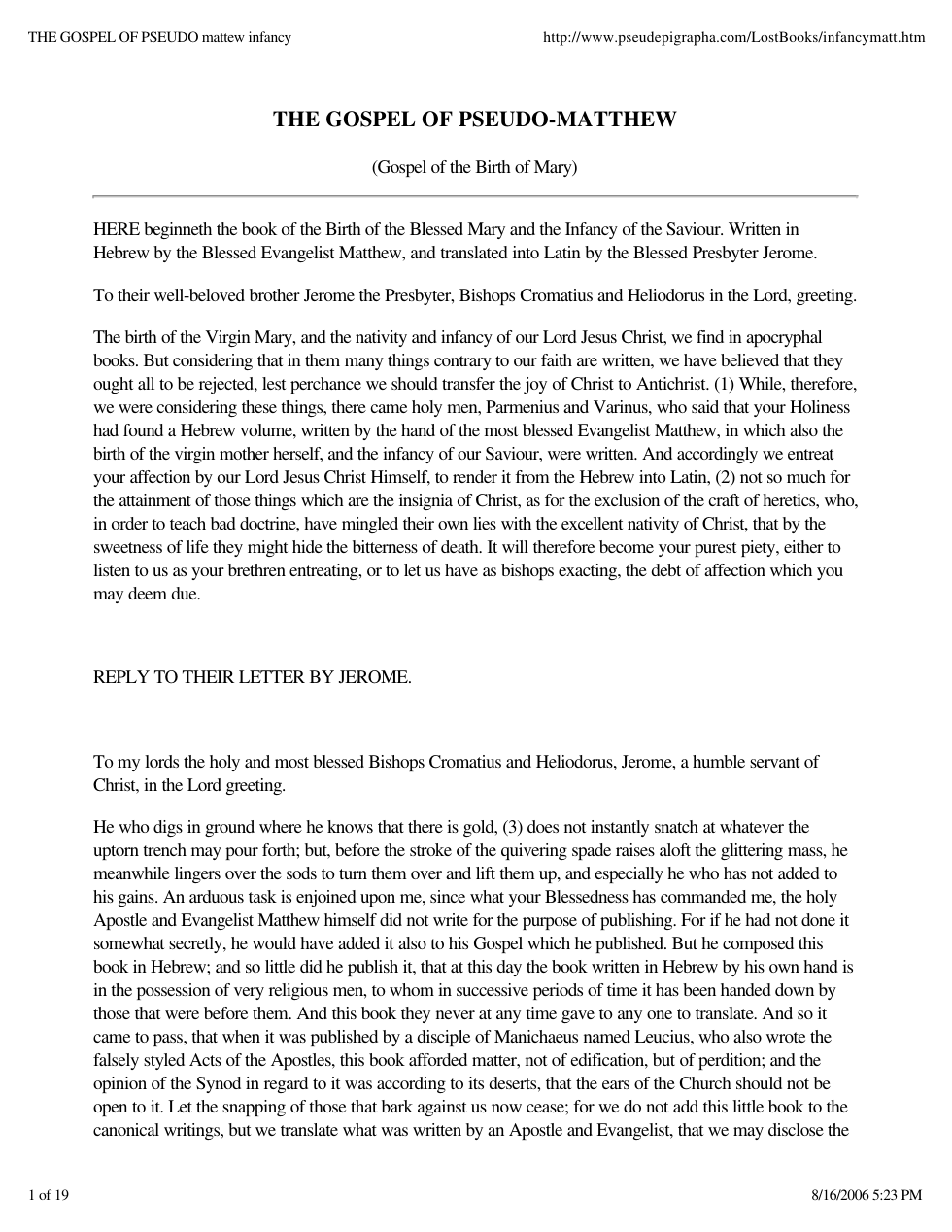 GOSPEL OF PSEUDO matthew infancy cover