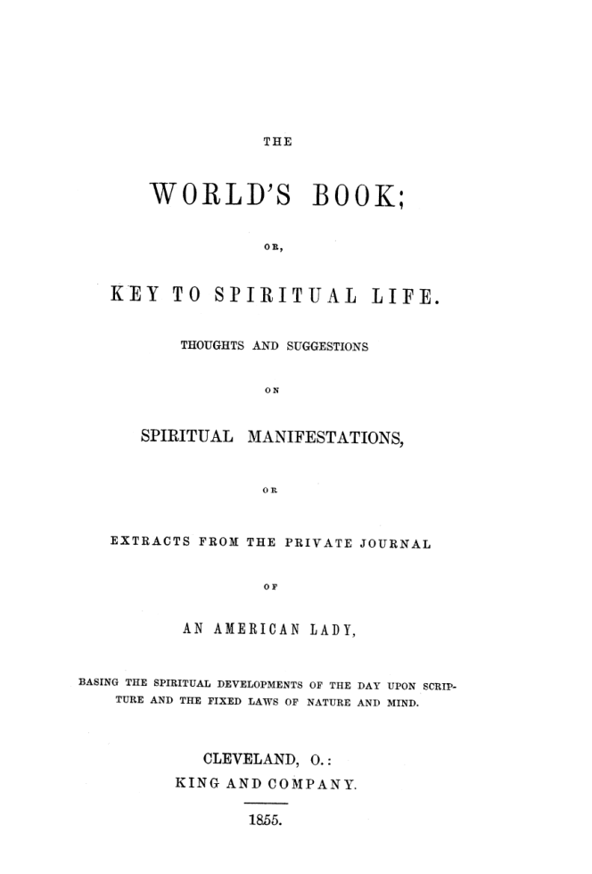 The Worlds Book Or Key to Spiritual Life - M W Spencer cover