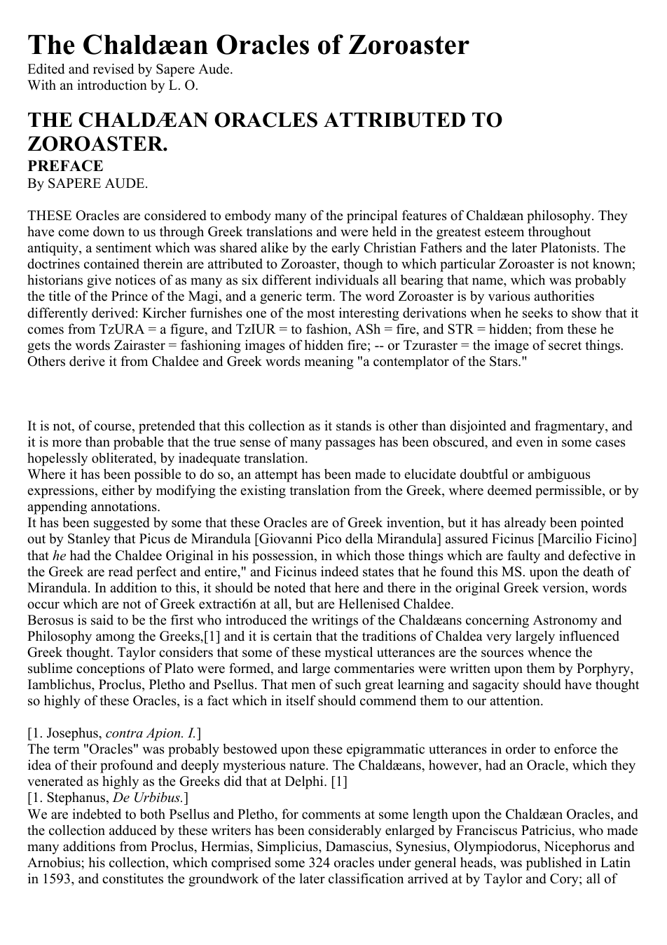 The Chaldæan Oracles of Zoroaster cover