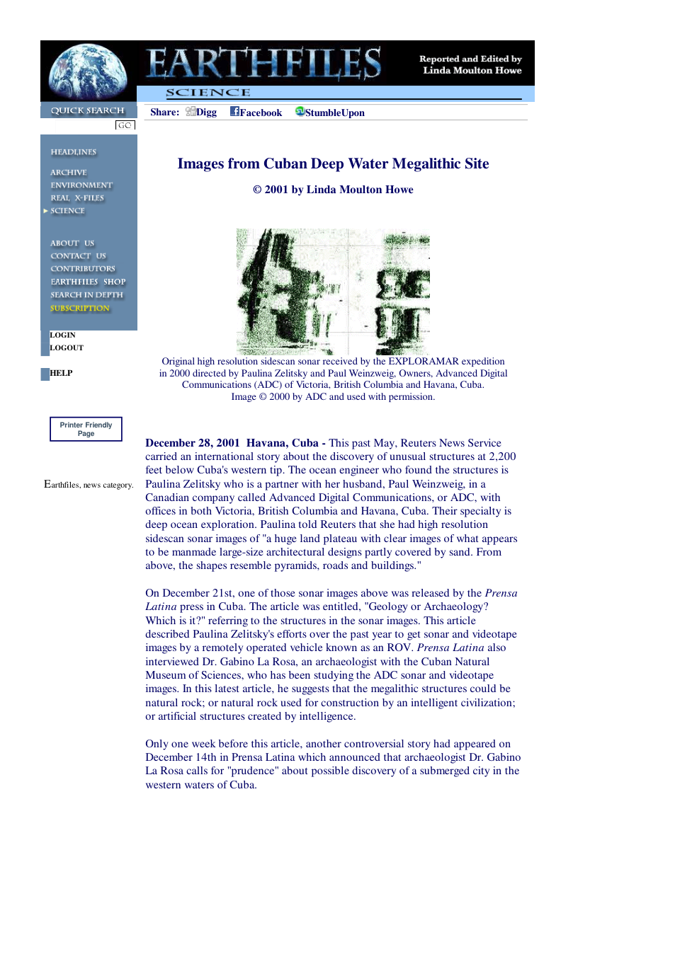 12 28 2001 Images from Cuban Deep Water Megalithic Site cover