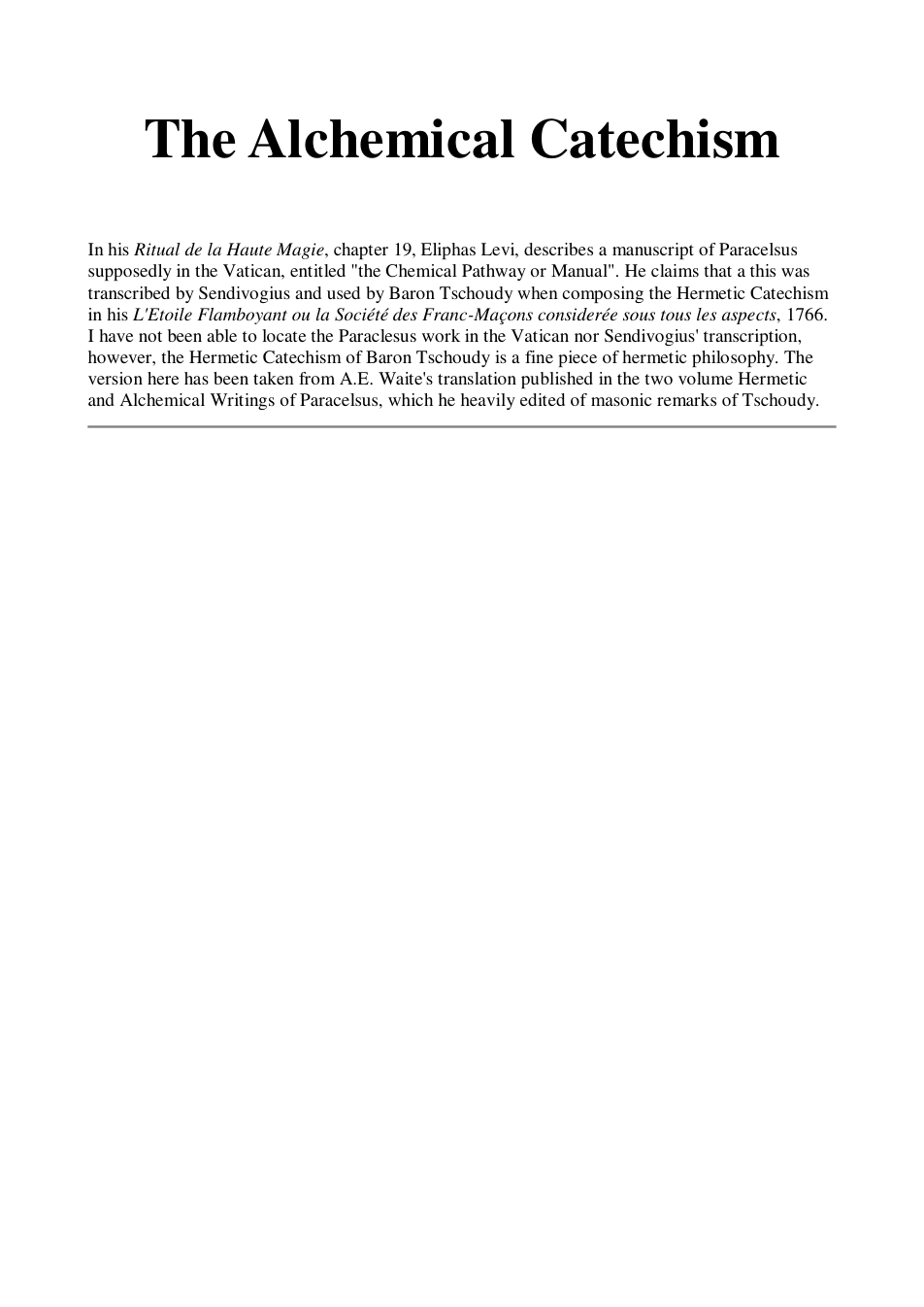 The Alchemical Catechism cover