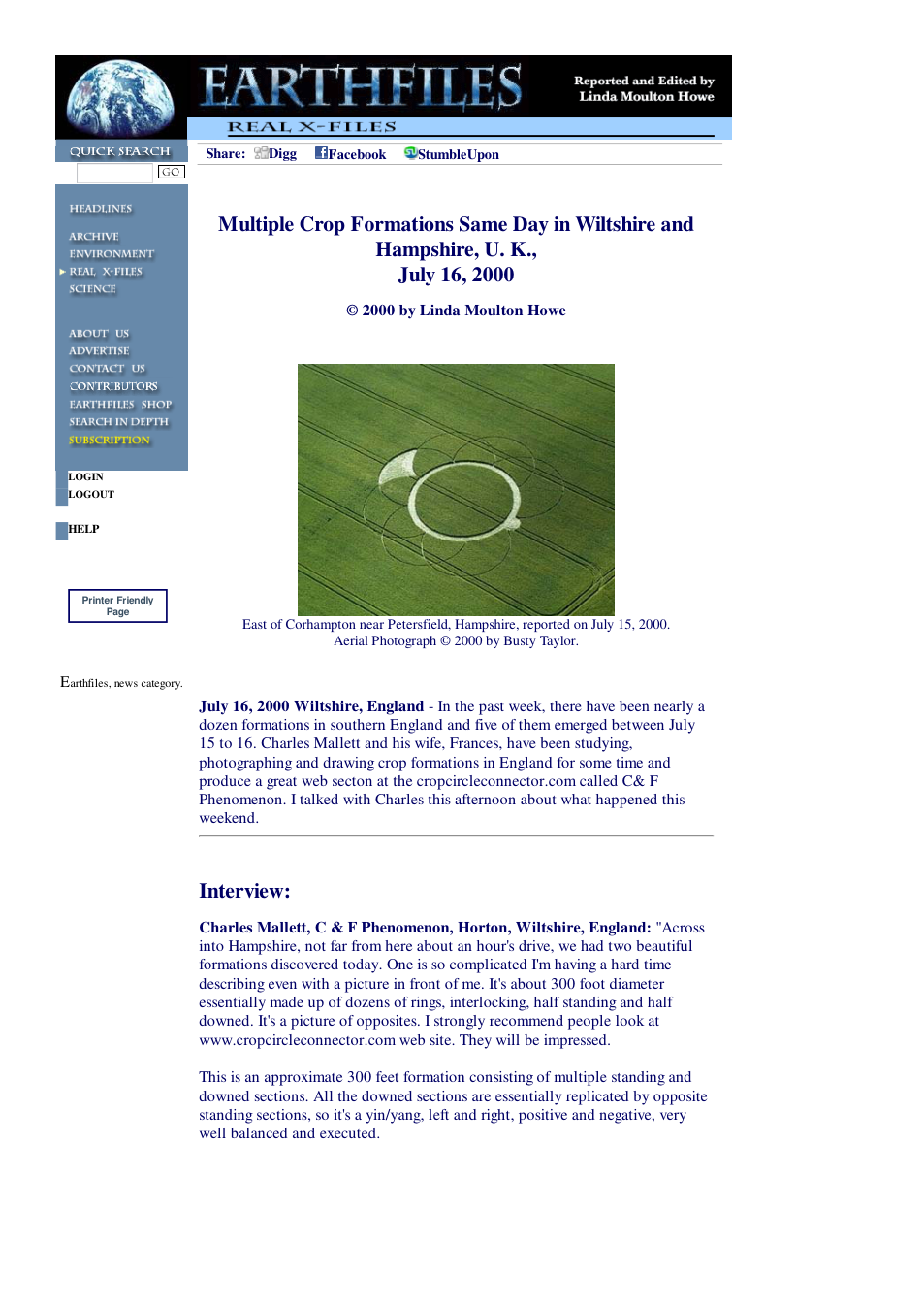 07 16 2000 Multiple Crop Formations Same Day in Wiltshire and Hampshire, U. K., July 16, 2000 cover