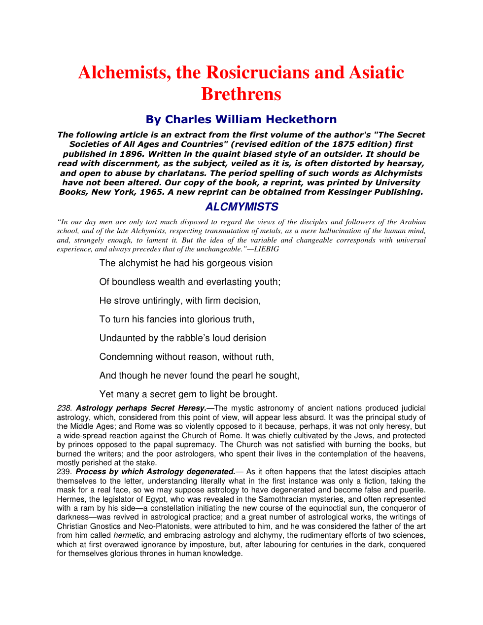 Alchemists, the Rosicrucians and Asiatic Brethrens cover