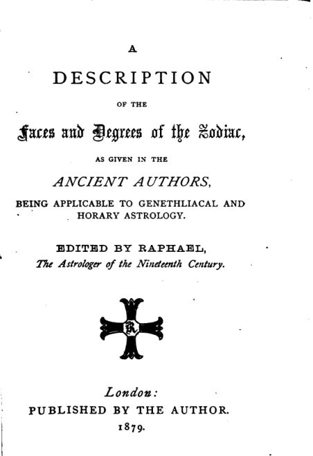 A Description of the Faces & Degrees of the Zodiac - Raphael cover