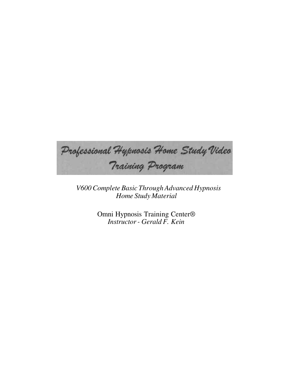 Hypnosis Training Manual cover
