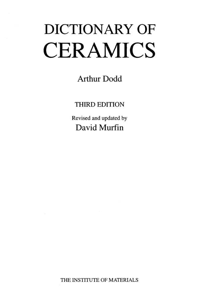 Dictionary of Ceramics 3rd Edition cover