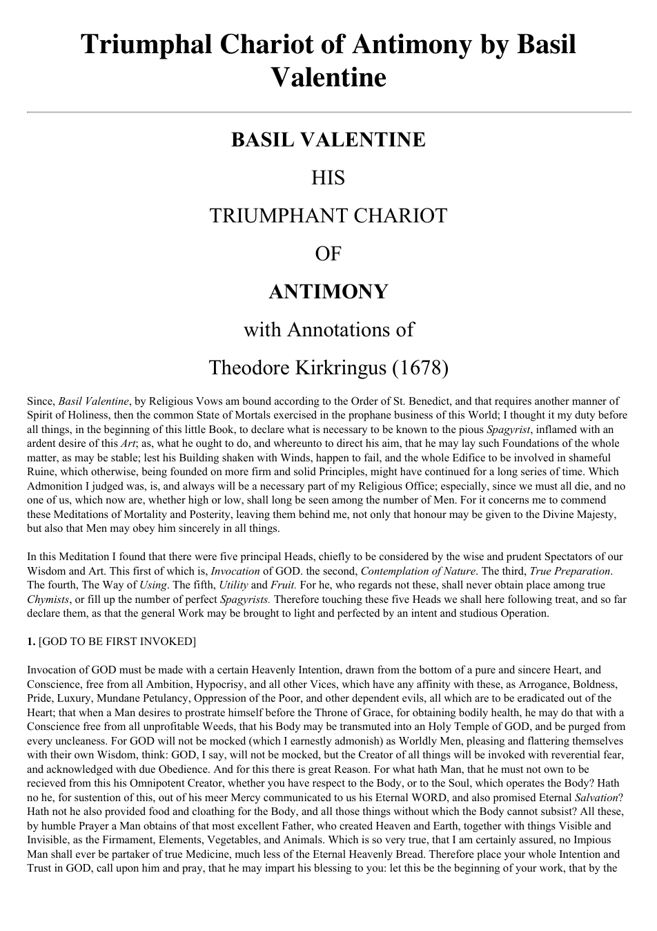 Triumphal Chariot of Antimony by Basil Valentine cover