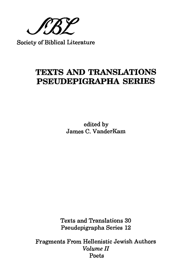 Fragments From Hellenistic Jewish Authors Volume II Poets cover