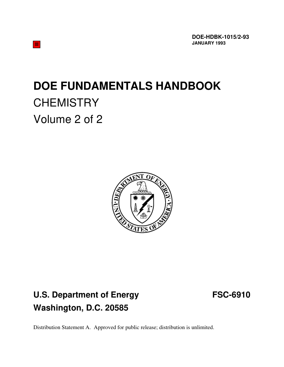 USDOE - Chemistry, Volume 2 of 2 1993 138 pages cover