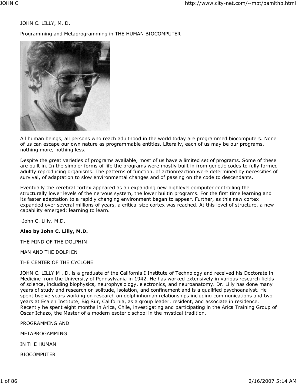 Programming and Metaprogramming in THE HUMAN BIOCOMPUTER cover