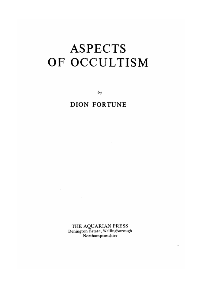 Dion Fortune - Aspects of Occultism cover