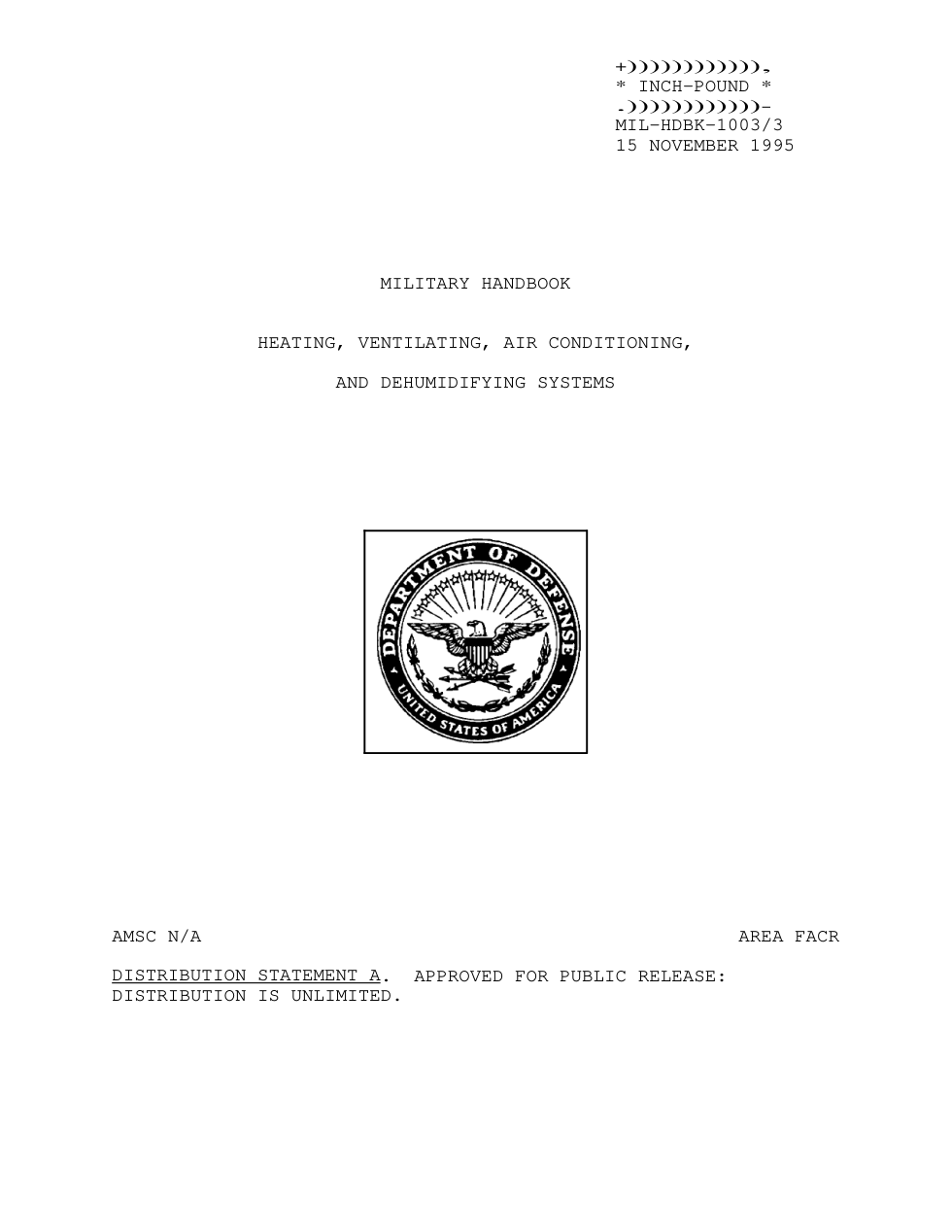 USDOD Heating,Vent,Air Cond.Dehumid.Sys. 1995 227p. cover