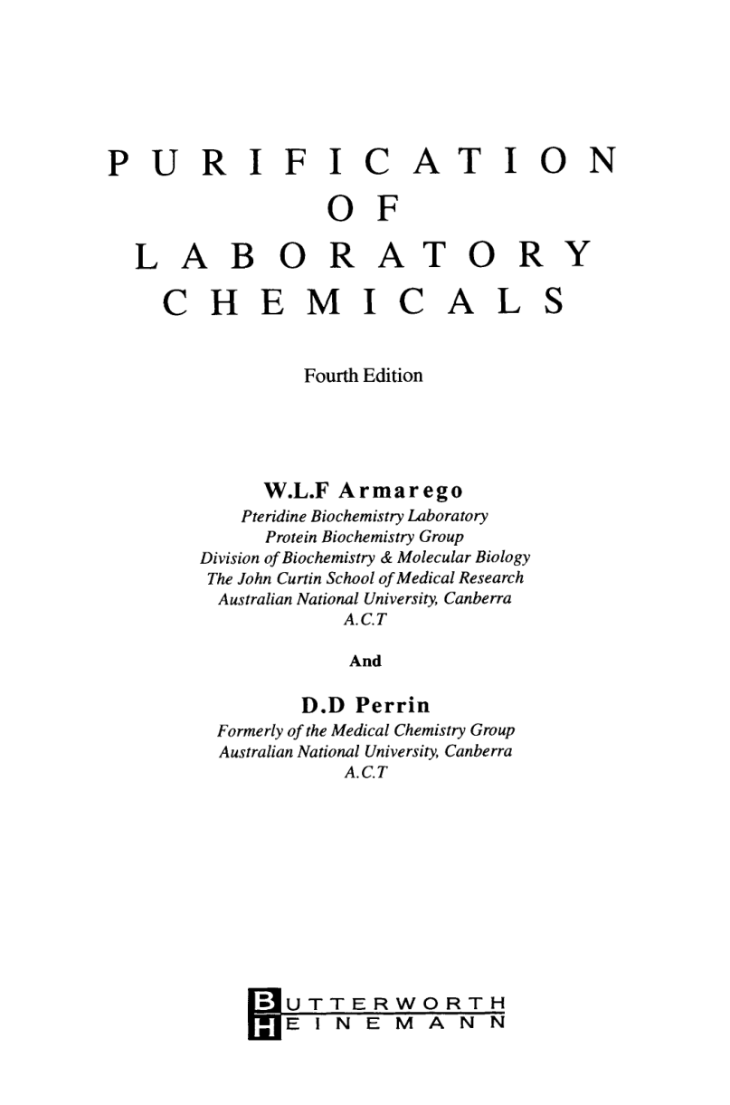 Purification of Laboratory Chemicals (4th Edition) cover